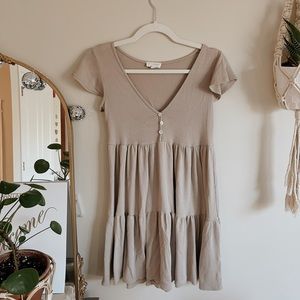 Taupe Babydoll Dress Short Sleeve